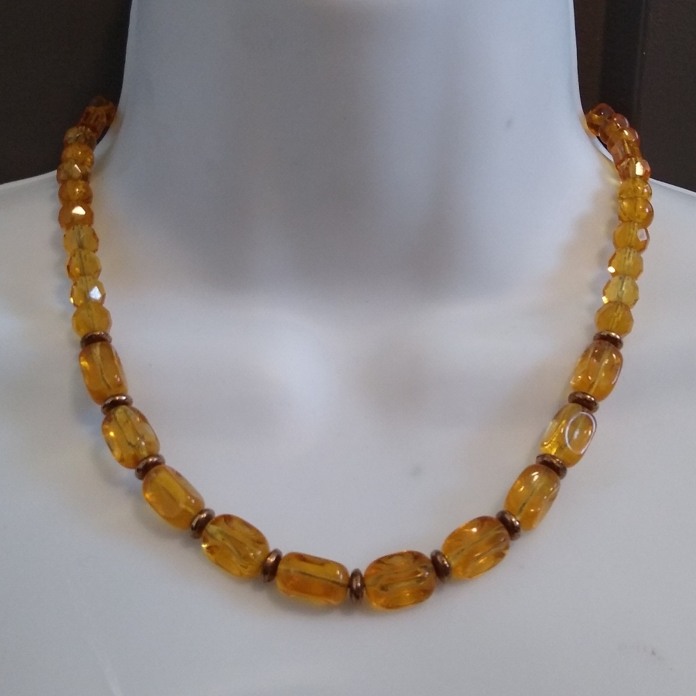 Vtg Amber Glass Bead Necklace